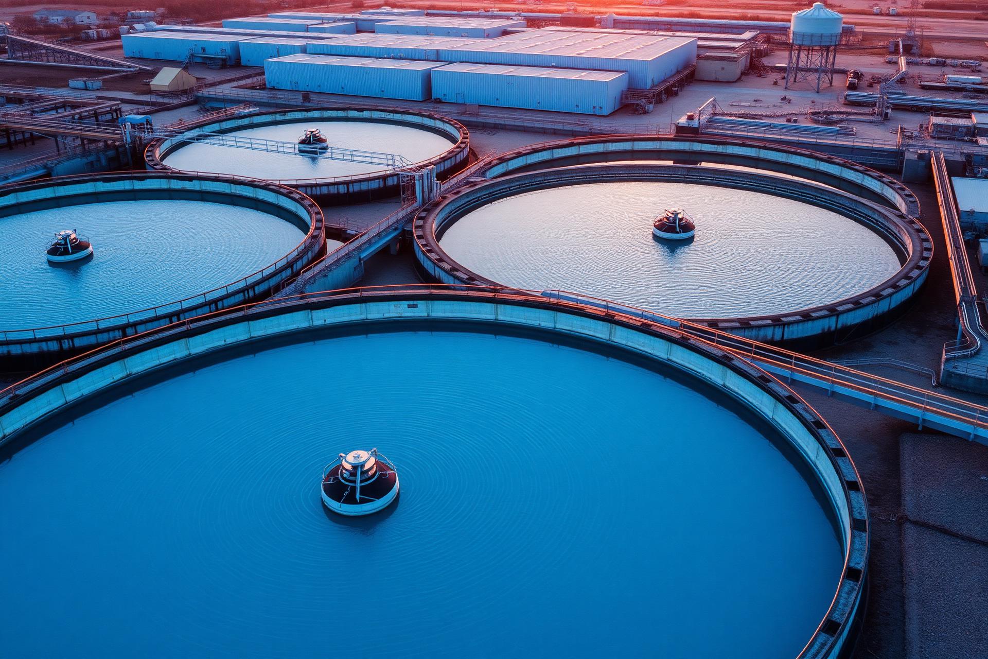 Aerial view of a municipal water treatment facility